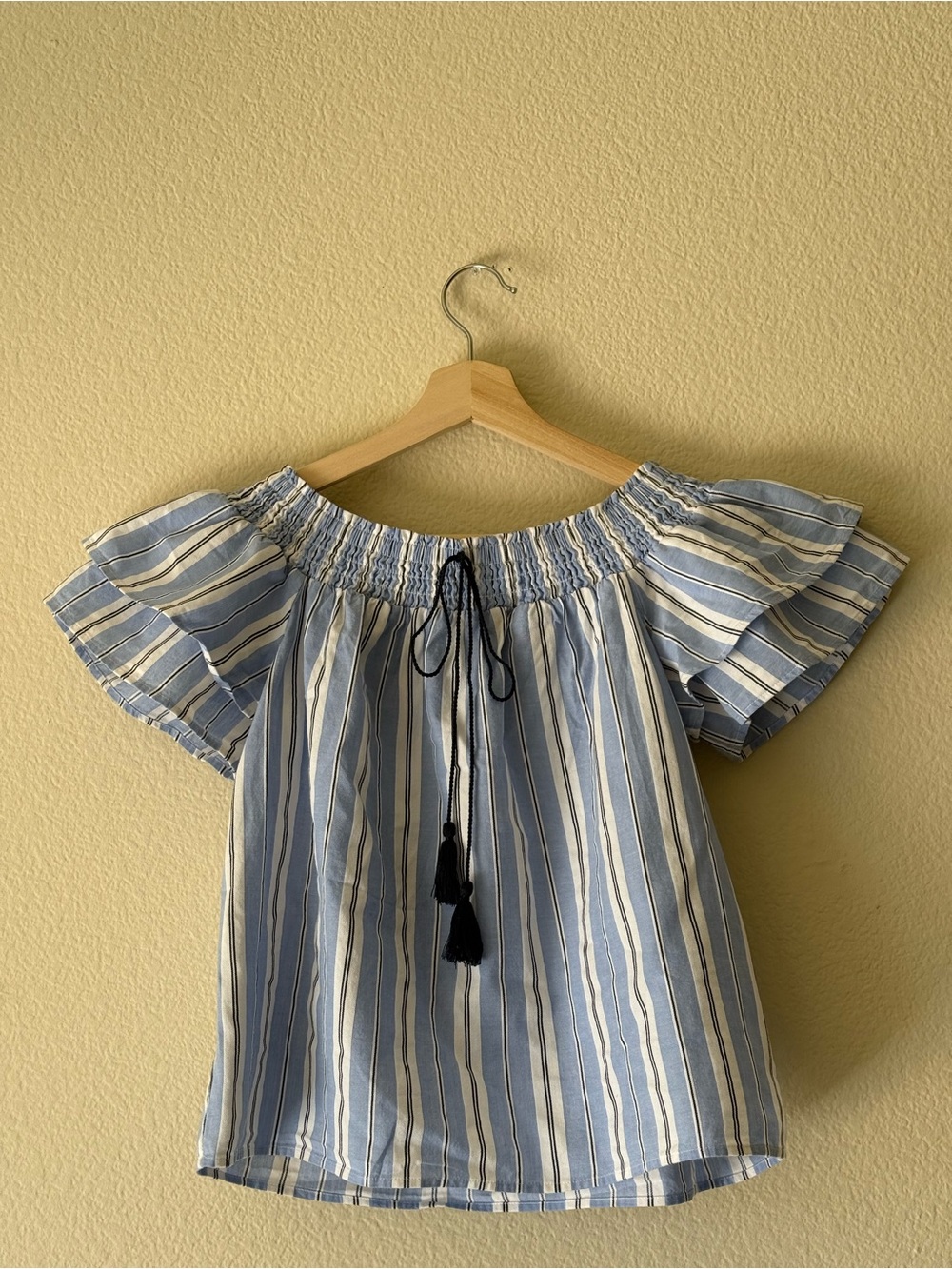 Piper Blue and White Striped Off-Shoulder Top